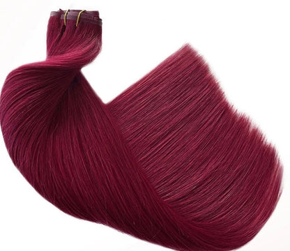 Straight Pure Color Human Hair Extensions - 10 Pieces/Set, Can Be Permed, Suitable for All Dying Colors