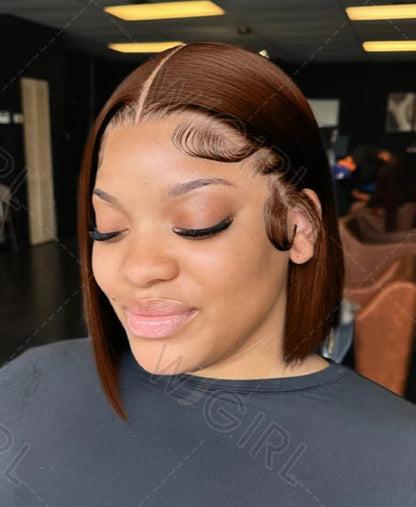 Short Straight Bob Wig – 100% Human Hair, Transparent Swiss Lace, Natural Look