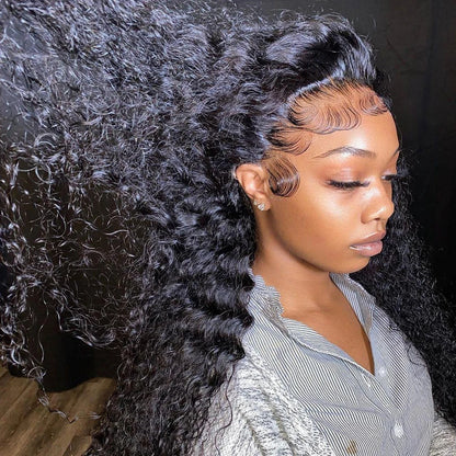 26+ Inch Deep Wave HD Lace Front Wig – Hair, Pre-Plucked Hairline with Baby Hair