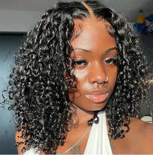 Deep Wave Curly Short Bob Wig – 100% Human Hair, Pre-Plucked Lace, 180%-200% Density, Natural Black