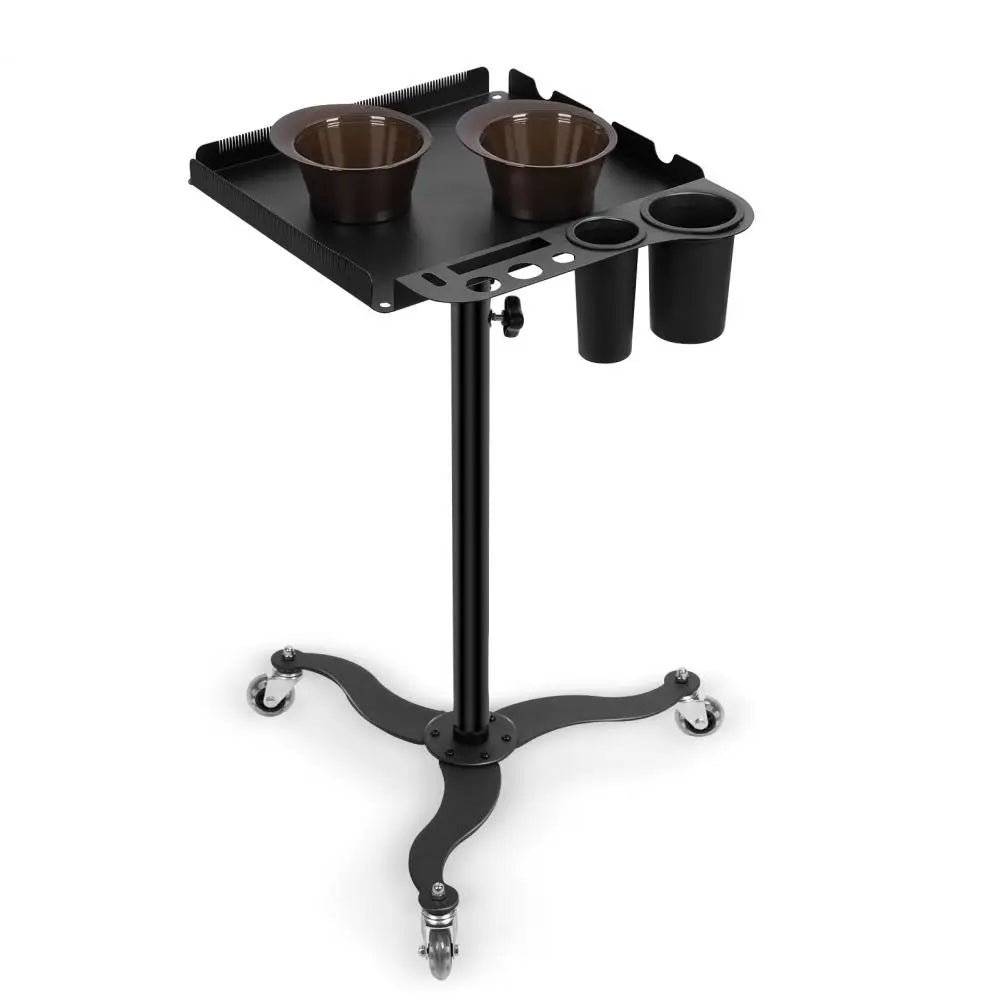 Adjustable Salon Trolley Tray with 360° Casters, Magnetic Bowls & Tool Holders for Stylists & Tattoo Artists