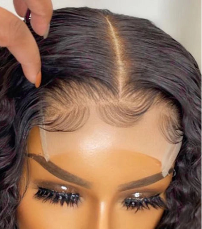 Deep Wave Curly Short Bob Wig – 100% Human Hair, Pre-Plucked Lace, 180%-200% Density, Natural Black