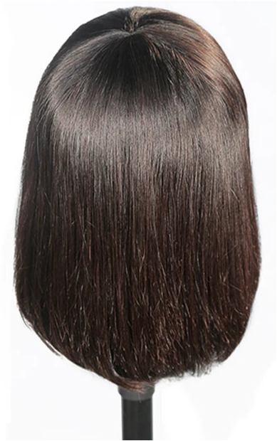 Peruvian Straight Bob Wig with Bangs - 100% Human Hair, No Shedding, Glueless Fringe Wig