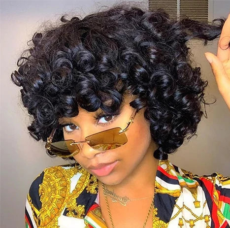 Funmi Curly Hair Wig with Bangs – Bouncy, Short Bob Wig for a Trendy Look