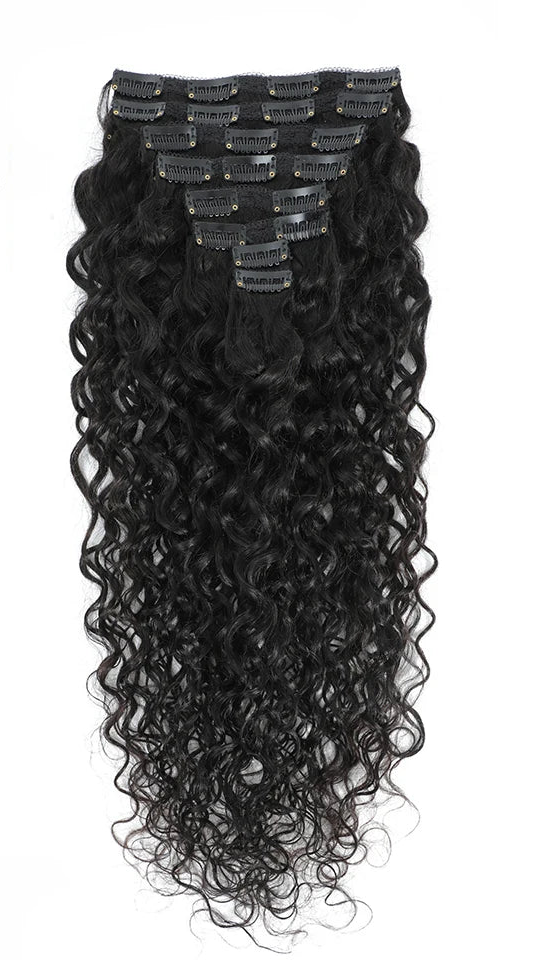 Premium Water Wave Clip-In Hair Extensions – 100% Human Hair, Natural Color, 12-26 Inches