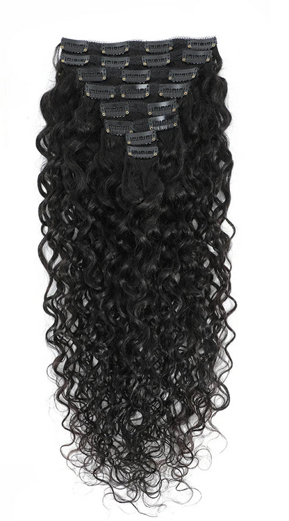 Premium Water Wave Clip-In Hair Extensions – 100% Human Hair, Natural Color, 12-26 Inches