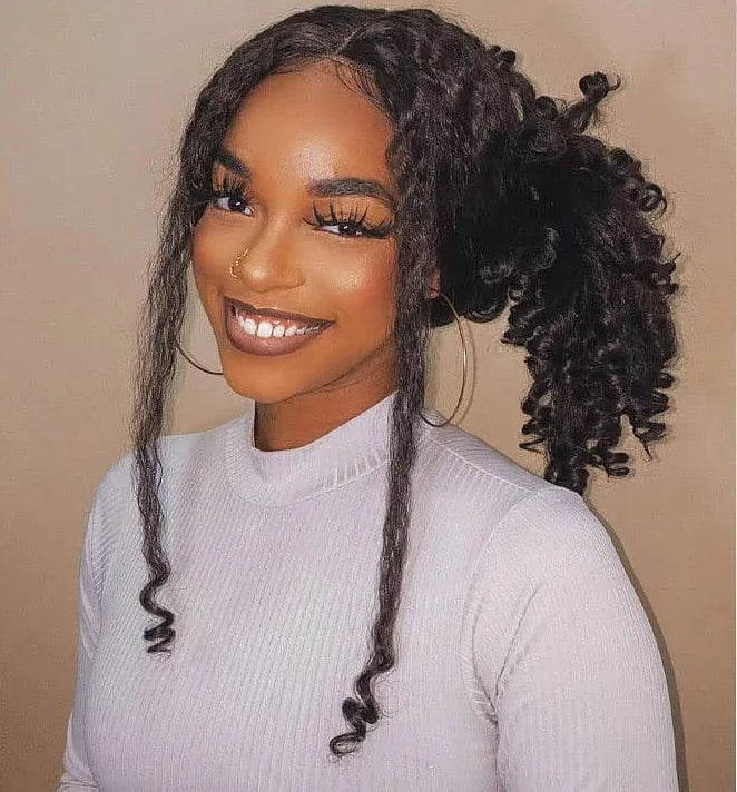 V Part Afro Curly Wig - 26+ Inch, High Temp Fiber, No Glue, Easy Install, 250% Density, Lightweight