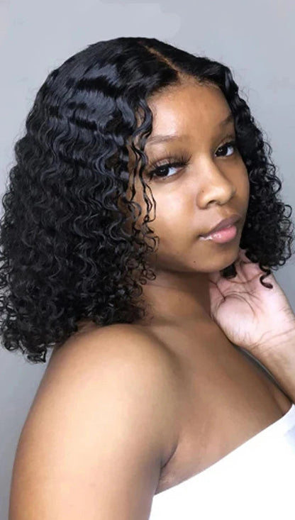 Deep Wave Lace Front Bob Wig – 13x4 HD Lace, 180% Density, Natural Pre-Plucked Hairline, 4-16 Inches