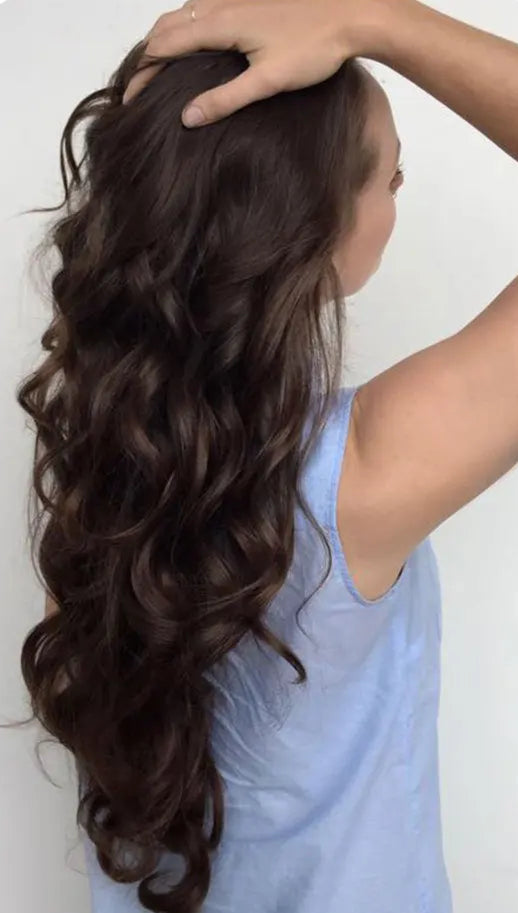 24-Inch Brunette Highlights Balayage Synthetic Clip-In Hair Extensions - Body Wave, Tangle-Free & Silky Smooth