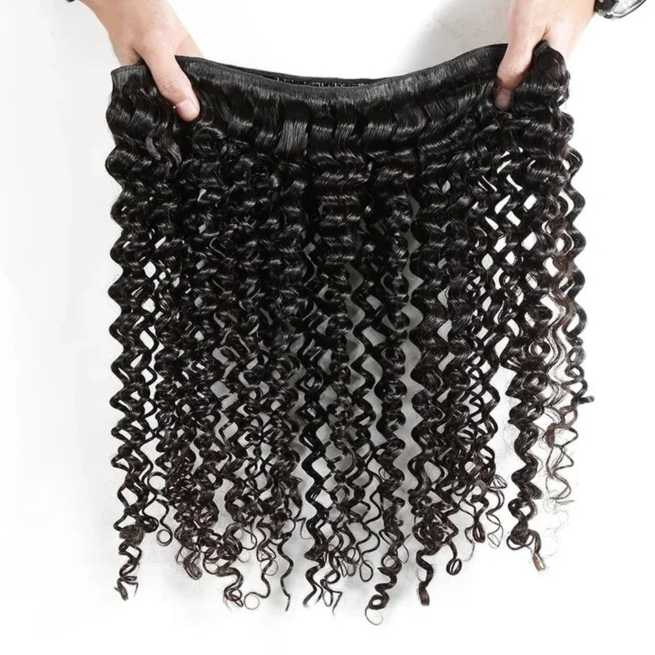 Deep Wave Hair Bundles - 100% Human Hair Extensions, Natural Color, Machine Double Weft