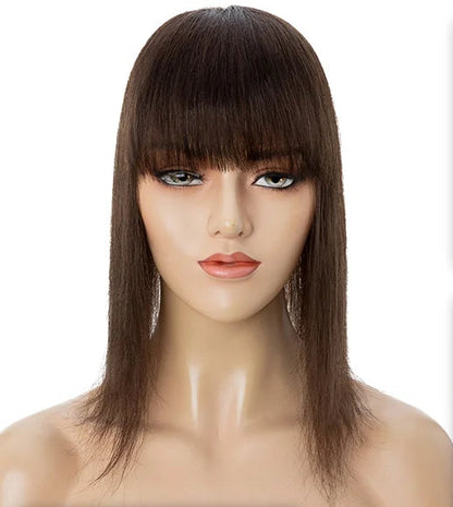 Lace Base Human Hair Toppers with Bangs – 10x12cm, Straight Texture, Natural Hairline