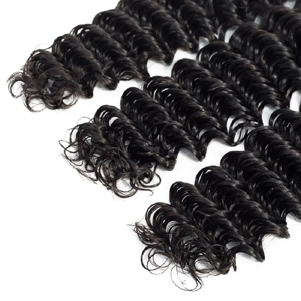 Deep Wave Human Hair Weaving Extensions - Machine Double Weft, Permed, Suitable for Darker Colors, Autumn Collection