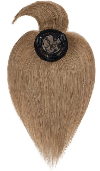 Premium Human Hair Topper with Bangs – 100% Real Hair, Straight, Natural Hairline