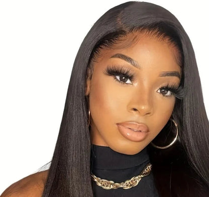 Premium 26+ Inch Straight 4x4 Lace Wig – Natural Human Hair, Pre-Plucked, Transparent Swiss Lace, Can Be Permed"