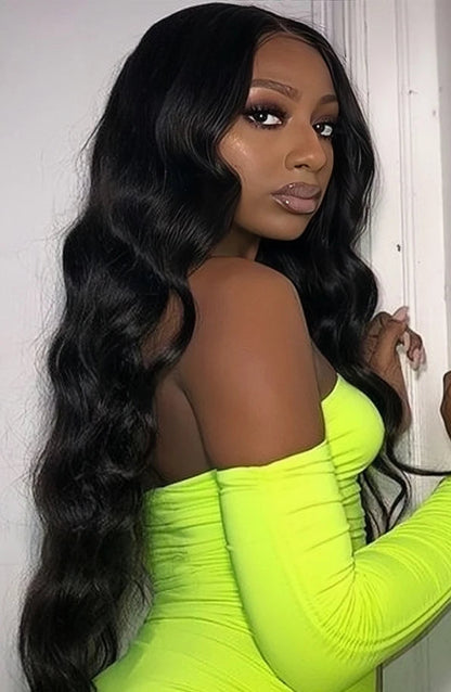 30-32 Inch Wavy Lace Front Wig – High-Temperature Fiber, Natural Style with Middle, Side & Free Parting Options