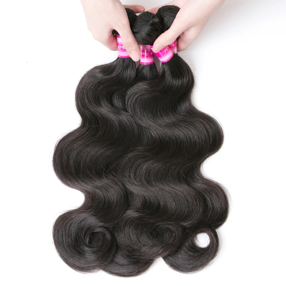 Vanlov Body Wave Hair Bundles - 100% Human Hair Extensions, Natural & Jet Black, 8-30 Inch