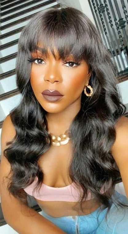 Medium Body Wave Human Hair Wig – Natural Color 1B, 150-180% Density, Medium Cap Size