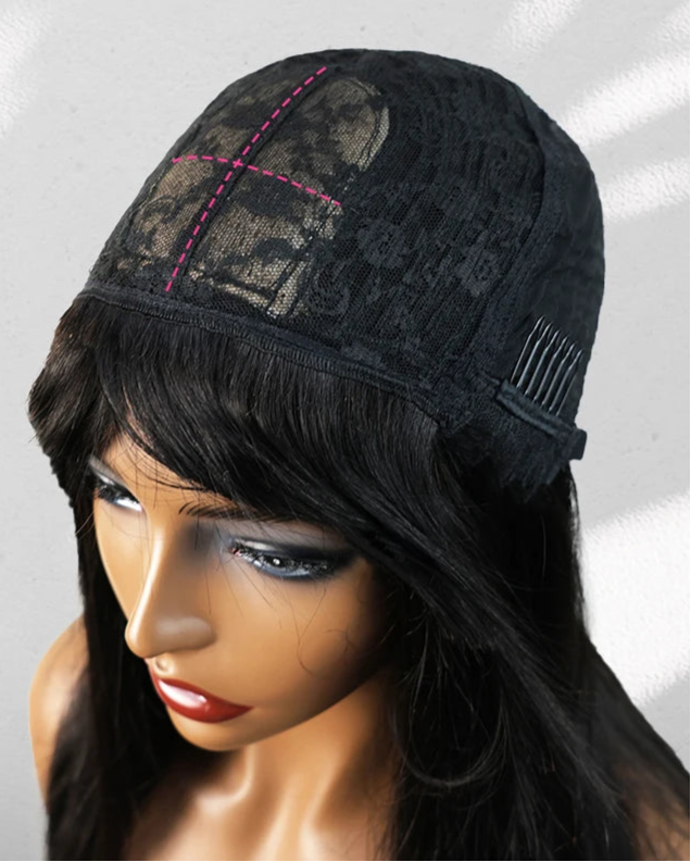 Premium Straight Human Hair Wig with Bangs – Transparent Lace, Natural Hairline & 30-36 Inch Length