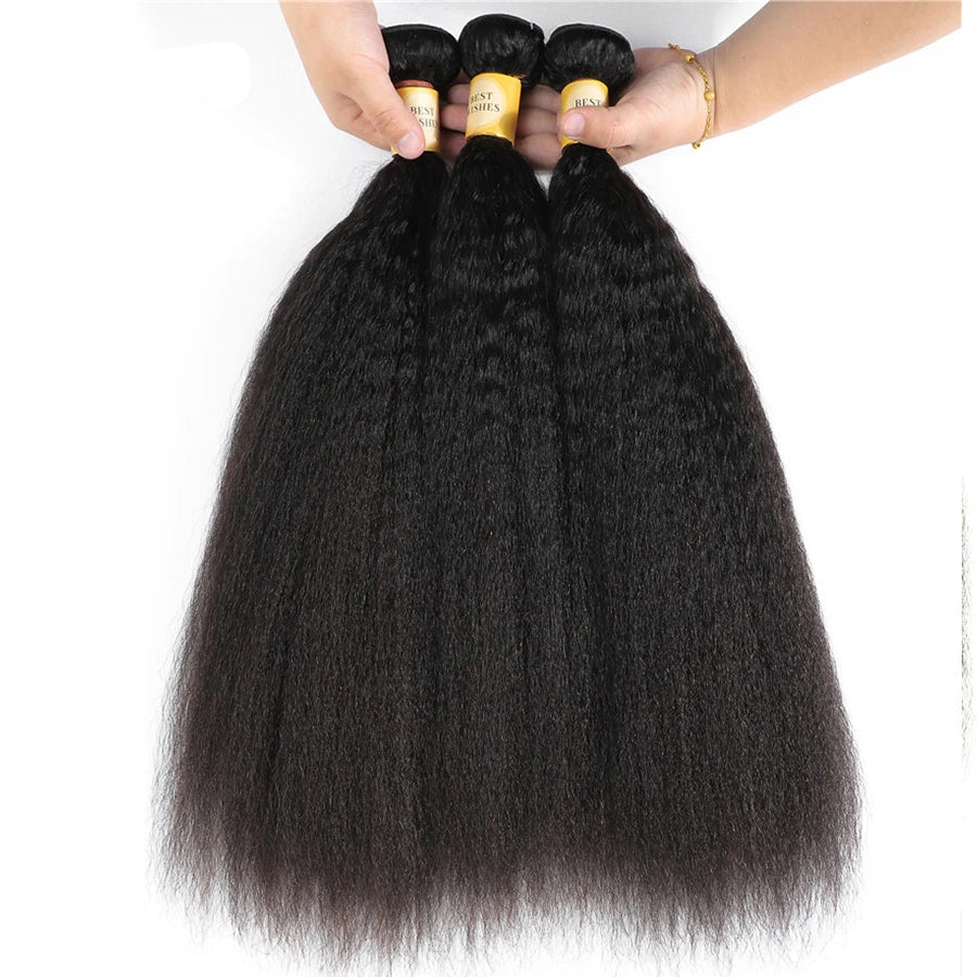 100% Kinky Straight Human Hair Extensions - Natural Black, Dye & Perm Ready, 10-40 Inches