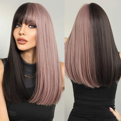 Long Wavy Purple Synthetic Wig with Bangs – Heat Resistant Cosplay Wig for Women, Daily Use & Party Style