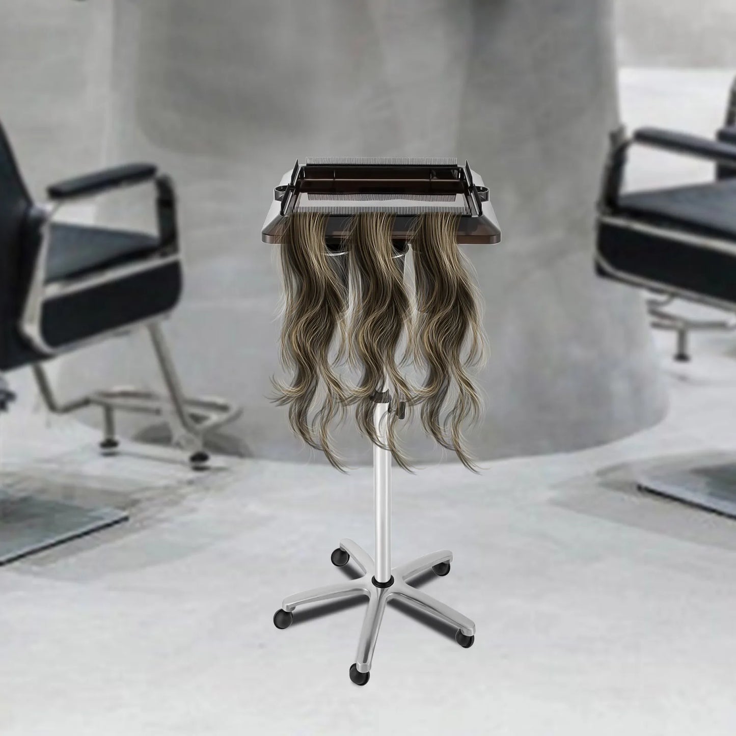 Adjustable Rolling Salon Trolley Tray Cart with Heat-Resistant Storage Buckets | Mobile Hairdressing & Beauty Organizer