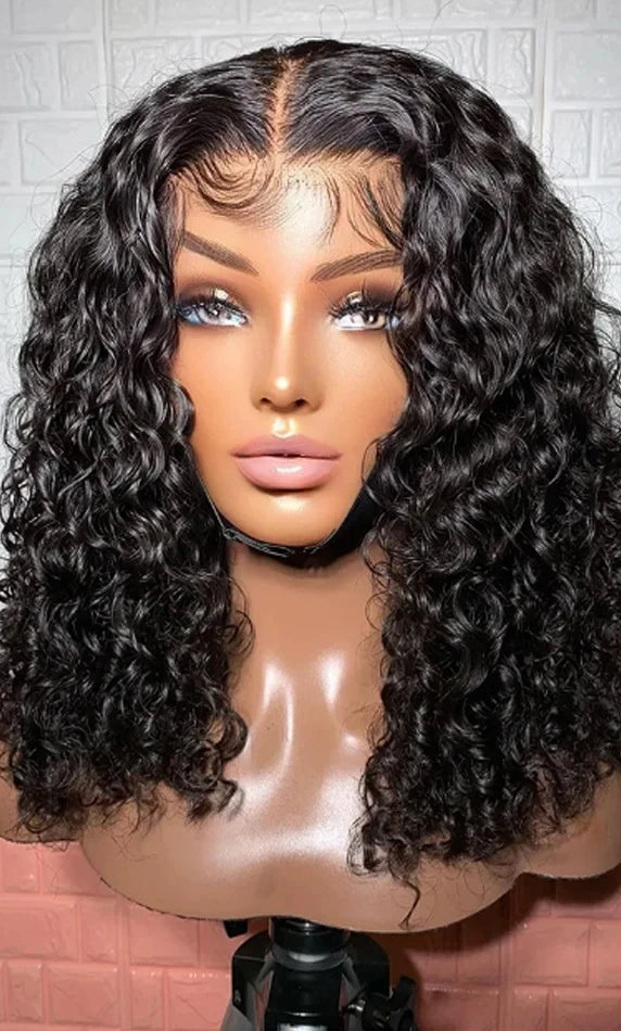 Glueless Wear-and-Go Virgin Curly Bob Wig – 100% Human Hair, 10-18 Inch, Natural Black