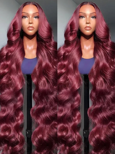 Body Wave Wig Burgundy 99J Lace Front Wig 13x4 13x6 HD Lace Frontal Wig Human Hair Pre Plucked 99j Red Colored Wig