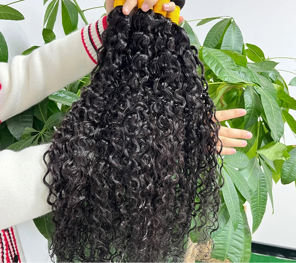 12A Water Wave Human Hair Bundles – 100% Hair, No Shedding, Dyeable, Available in Natural Color