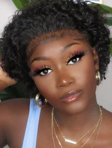 Short Curly Lace Front Wig – 13x4 Pixie Cut Human Hair Wig with Natural Hairline