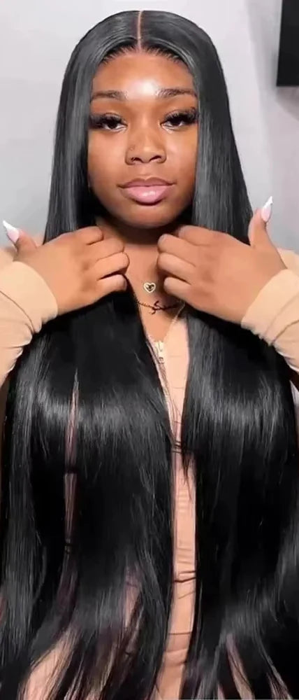 HD Transparent Lace Front Wig – 26+ Inch Straight Malaysian Human Hair Wig with Elastic Band"