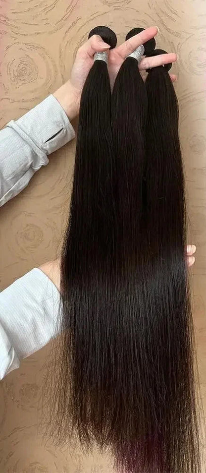 Premium Straight Human Hair Weave - Machine Double Weft, Permed, No Chemical Processing, Suitable for Darker Dyes
