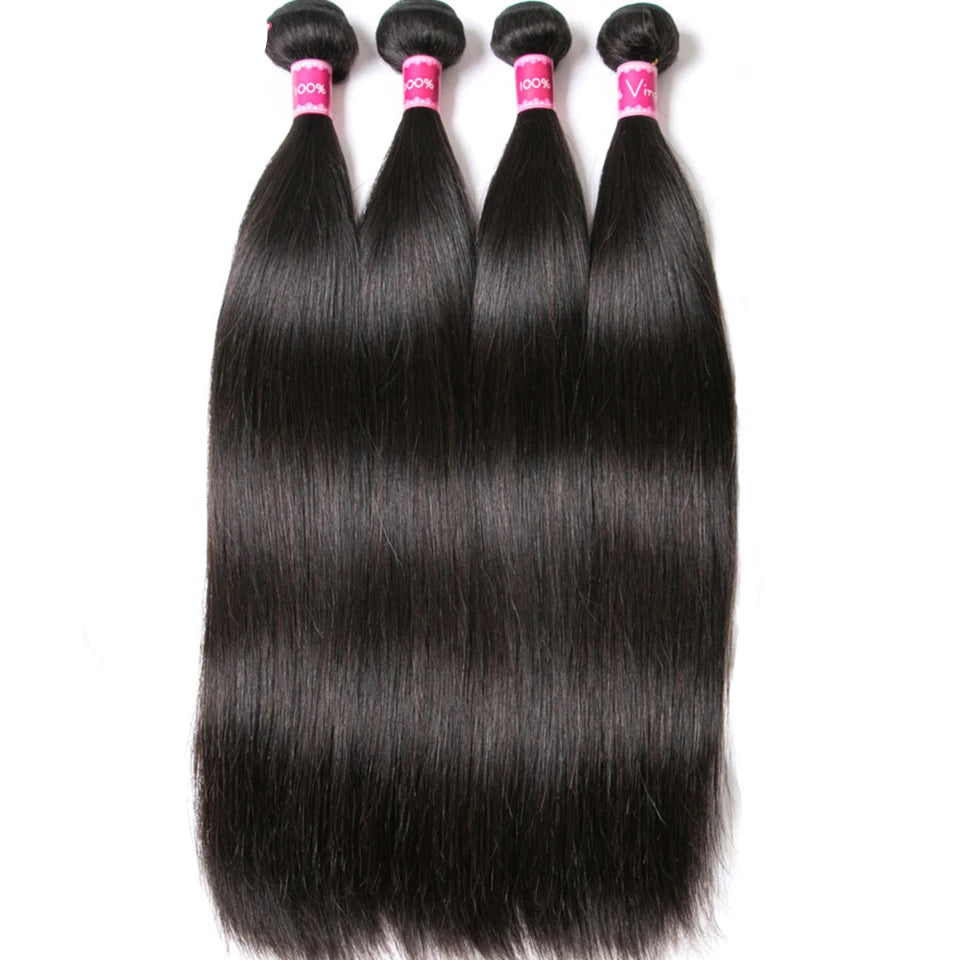 Younsolo Straight Virgin Hair Bundles – Human Hair Extensions, Natural Black, 8''-30''