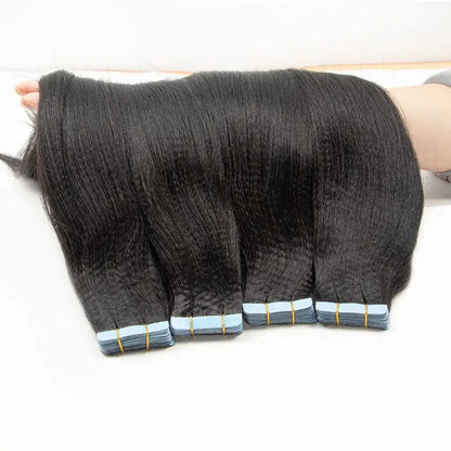 Light Yaki Straight Tape-In Human Hair Extensions | 100% Hair, Reusable, Seamless