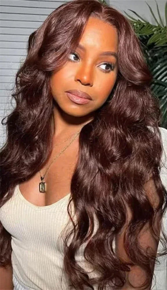 Enivuoso Chocolate Brown Body Wave Lace Front Wig – 13x4 HD Glueless Synthetic Wig with Baby Hair for Women