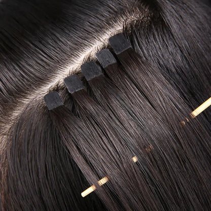 Mini Tape-In Hair Extensions - 100% Straight Natural Hair | Tiny Interface, Lightweight & Easy DIY Installation