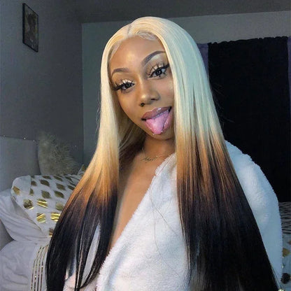 Ombre Brown Blonde Wavy Synthetic Lace Front Wig – Ginger Orange Highlights, Heat-Resistant & Glueless, Pre-Plucked for Natural Look