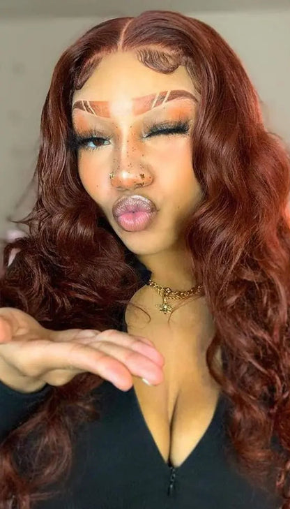 Deep Purple Body Wave Lace Front Wig – Dark Burgundy Glueless T-Part Synthetic Wig, Pre-Plucked Hairline, High-Quality, Affordable