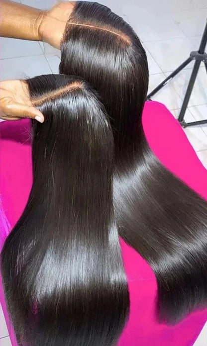 Premium 26+ Inch Straight 4x4 Lace Wig – Natural Human Hair, Pre-Plucked, Transparent Swiss Lace, Can Be Permed"