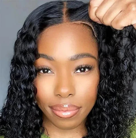 Glueless Wear-and-Go Virgin Curly Bob Wig – 100% Human Hair, 10-18 Inch, Natural Black