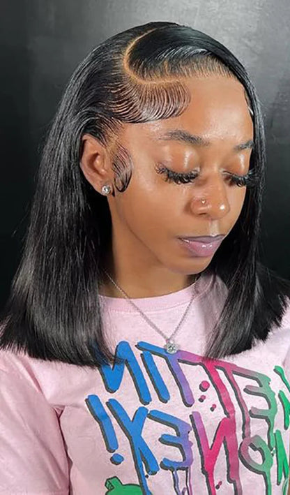 Straight Lace Front Wig – 100% Human Hair, Transparent Lace, Short Length (4-16 inches), Pre-Plucked, Glueless Design