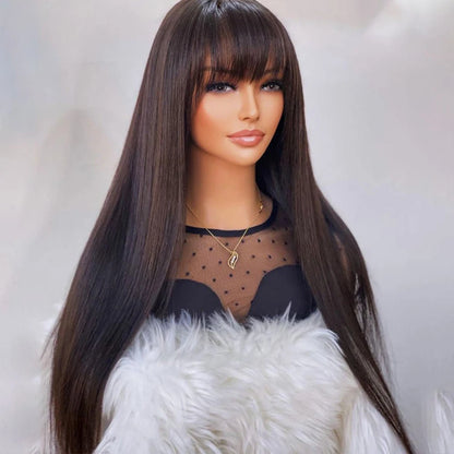 Medium-Length Straight Human Hair Wig – 150% Density, 1B Natural Color, Tangle-Free & Long-Lasting