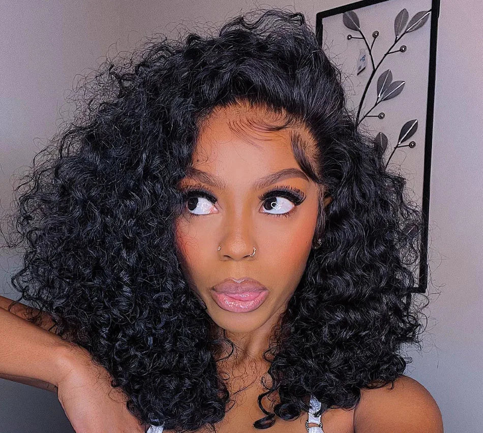 Glueless Wear-and-Go Virgin Curly Bob Wig – 100% Human Hair, 10-18 Inch, Natural Black