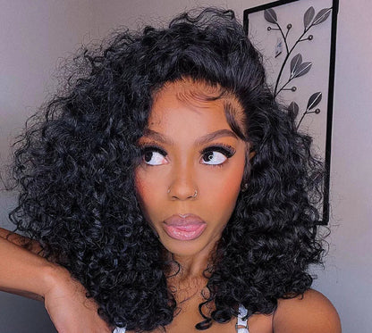 Glueless Wear-and-Go Virgin Curly Bob Wig – 100% Human Hair, 10-18 Inch, Natural Black