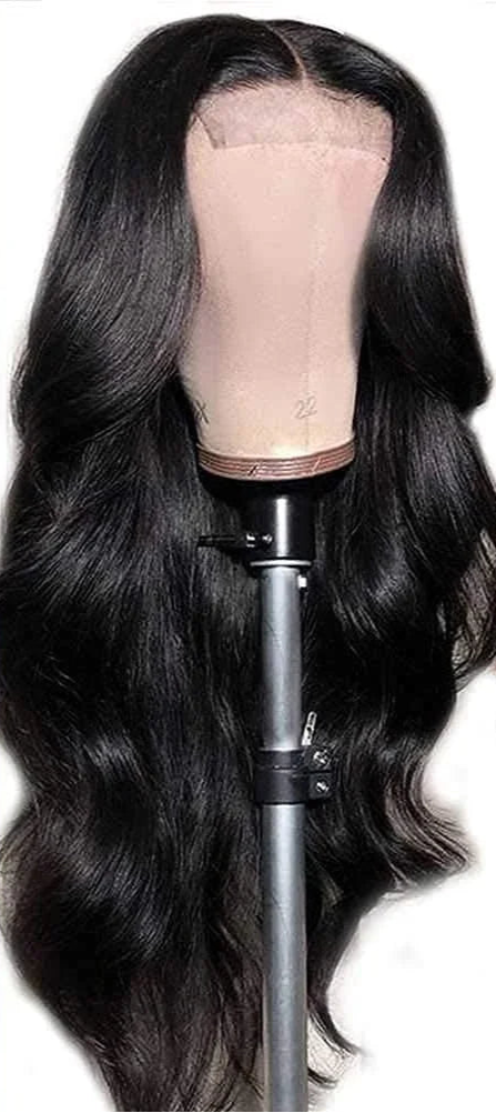Long Wavy Synthetic Lace Front Wig for Black Women – Heat-Resistant Natural Black Wigs, Swiss Lace, Daily Use