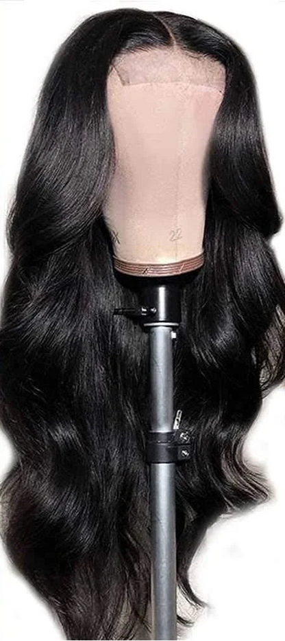 Long Wavy Synthetic Lace Front Wig for Black Women – Heat-Resistant Natural Black Wigs, Swiss Lace, Daily Use