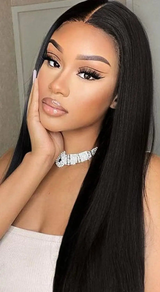 Premium Straight Human Hair Extensions - 8pcs Set, Dye & Perm Ready, Pure Color