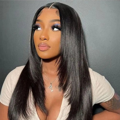 Straight Layered Lace Front Synthetic Wig – T-Part Glueless Design with Natural Pre-Plucked Hairline