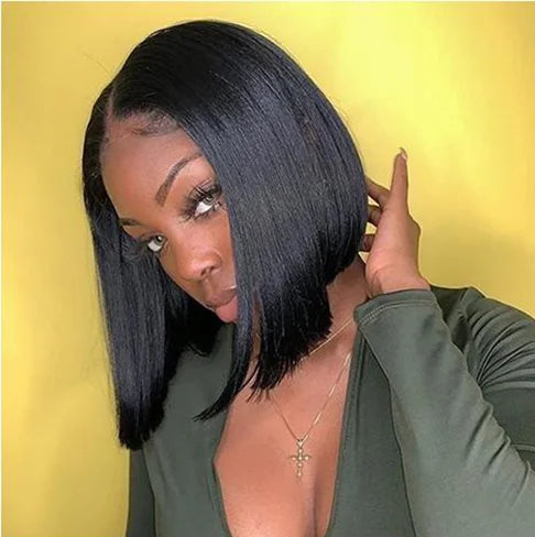 Straight Lace Front Wig – 100% Human Hair, Transparent Lace, Short Length (4-16 inches), Pre-Plucked, Glueless Design