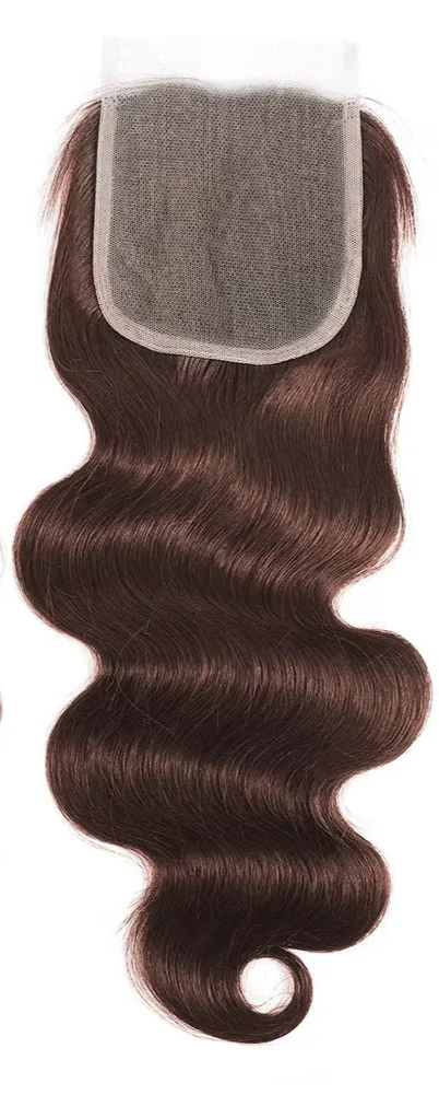 Light Chocolate Brown Body Wave Human Hair Bundles with 4x4 Lace Closure - High-Quality, Permed, 12-28 Inches