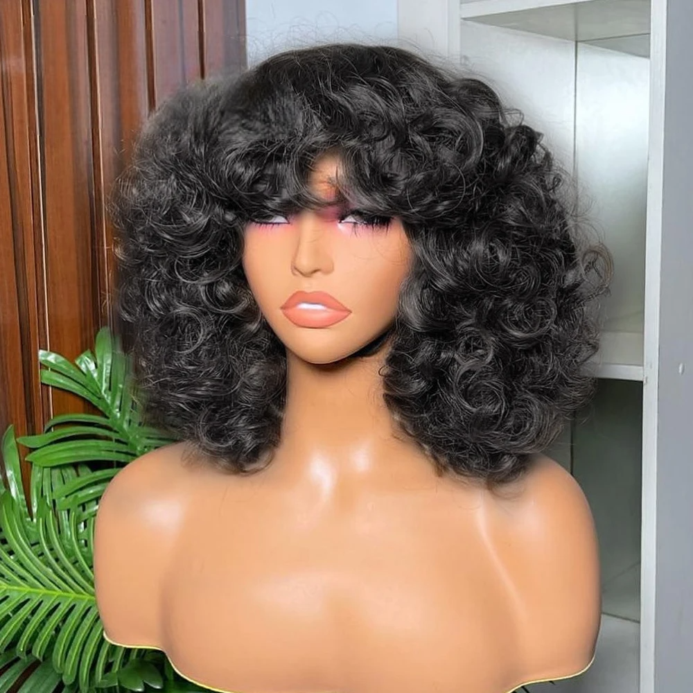Funmi Curly Hair Wig with Bangs – Bouncy, Short Bob Wig for a Trendy Look